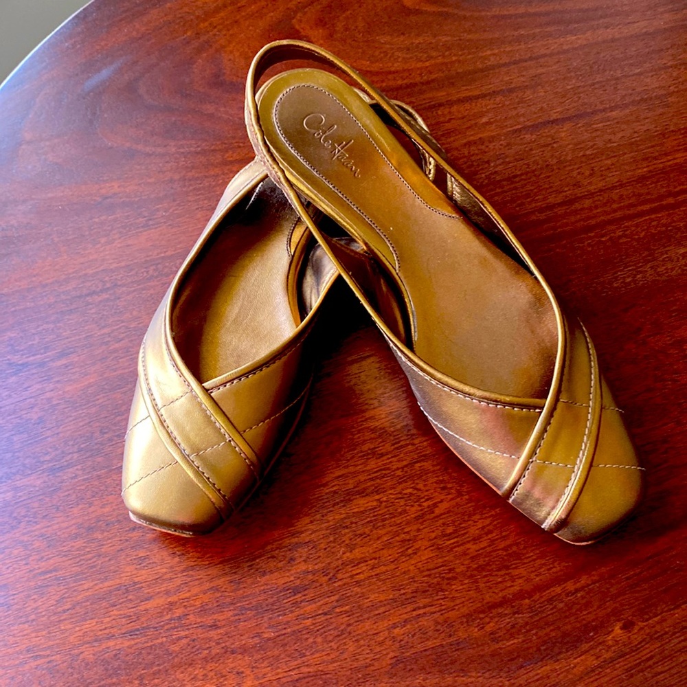 Cole Haan leather sling backs. Excellent used condition. No noticeable flaws.